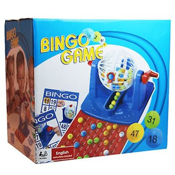 Bingo Tumbler Lotto Lotterimaskin 75 Numrerade Bollar 4 Kort Familjespel