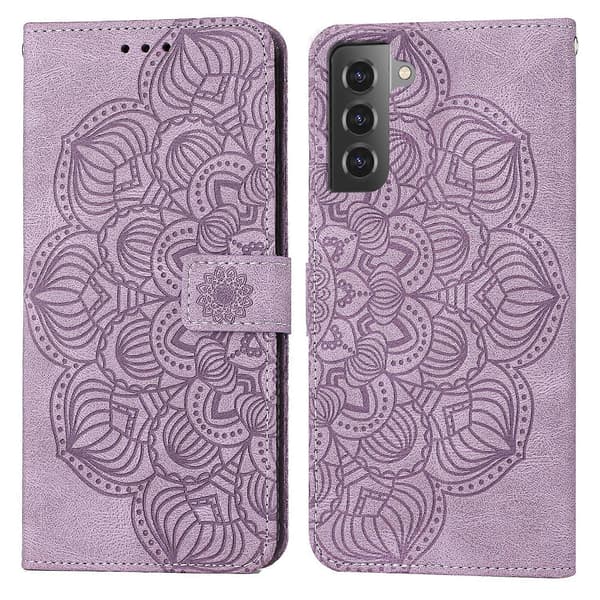 För Samsung Galaxy S21+ 5G Mandala präglat flip-läderfodral Purple