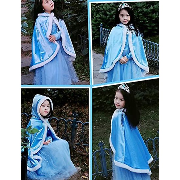 Princess Hooded Cape Cloaks kostym blue 140cm
