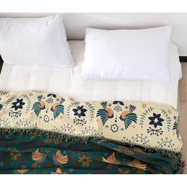 100% Bomull Boho Tak Daglig Tak Dubbelsidig Tak Sängkläder - Grön 150x200cm