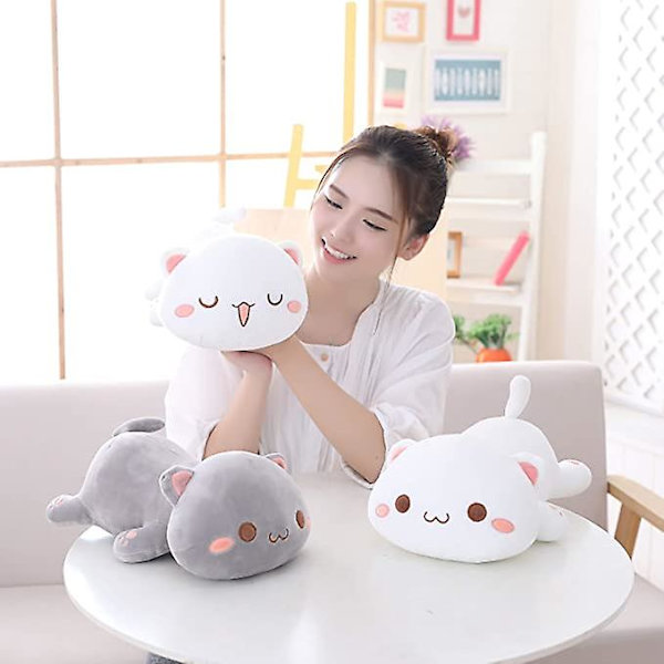 Mjukdjur Kattunge Mjuk Anime Katt Plysch Kudde white 30cm