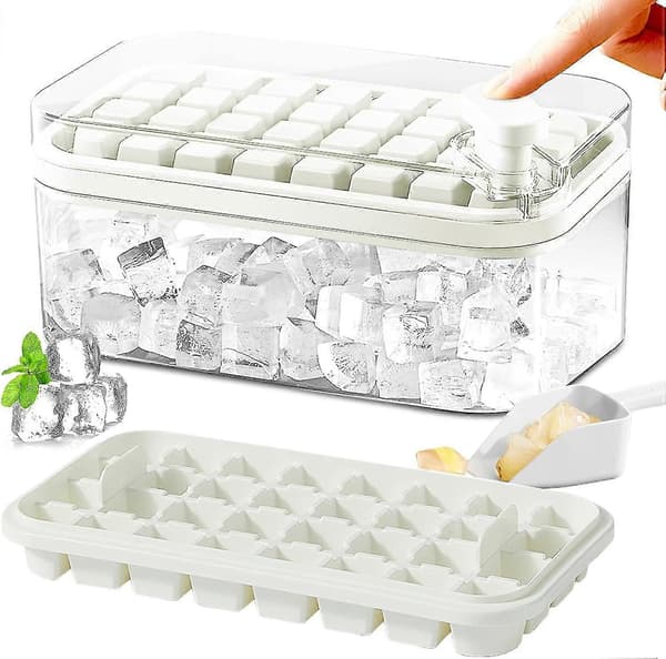 [LCS] Isbitsform med lock och behållare, 2-pack Lätt att släppa isbitsform för fryssäker, 64 st (grön) White