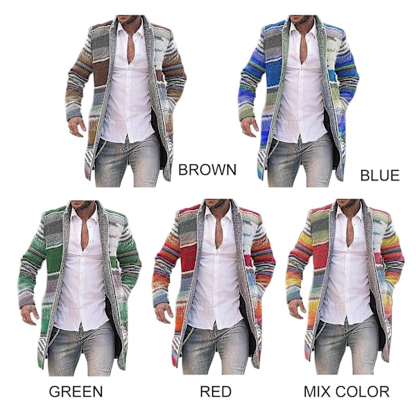 Herre Lange Jakker Varm Vinterfrakke Cardigan Afslappet Trenchcoat Stribet Overtøj Mix Color 4XL