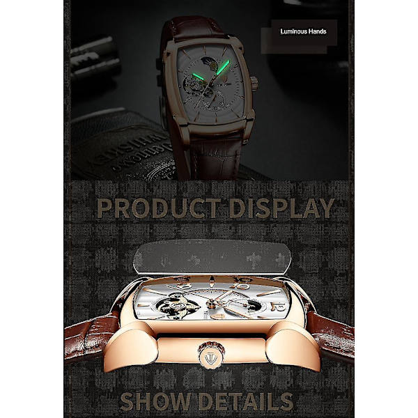 TEVISE T802D Månfas Automatisk Mekanisk Klocka Självlysande Läderarmband Herr W