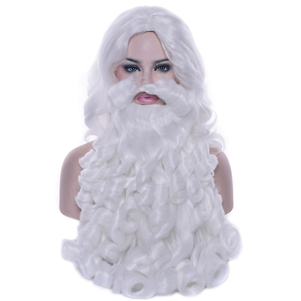 Tomte Peruk Skägg Lång Vit Maskerad Kostym Tillbehör För Julfest