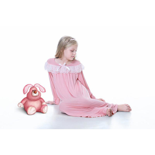 Flickors Nattlinnen Långärmad Sovkläder Bekväm Prinsessklänning pink 100