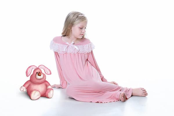 [LCS] Flicknattlinnen Långärmade Sovkläder Bekväm Prinsessklänning pink 100