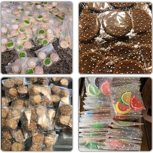 200 st Klara Cellofanpåsar Kakpåsar Vit Prick Förpackningspåse Plast Små Godispåsar för Bageri Tårta Godis Present
