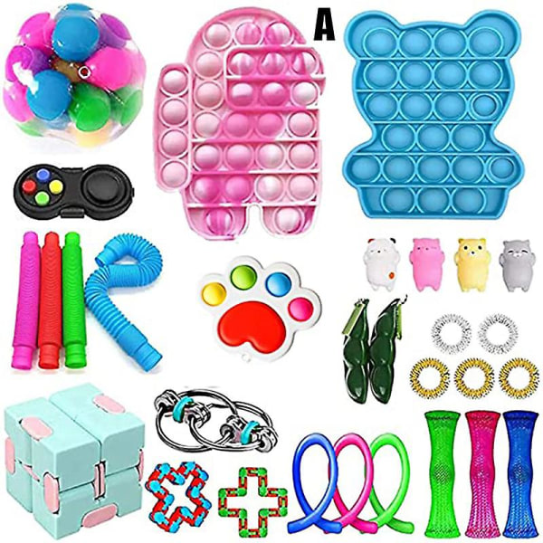Sensorisk Fidget Leksak Set Fidget Leksakspaket Tryck Bubbla Pop Fidget Leksak För Personer Med Särskilda Behov Stress A