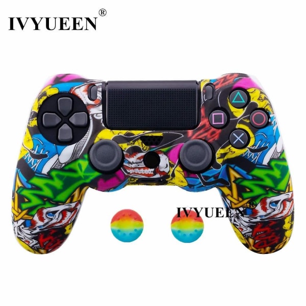 Ivyueen 25 färger silikonskal för Playstation Dualshock 4 PS4 Pro Slim-kontroller skyddande hölje tumspak grepp Graffiti j