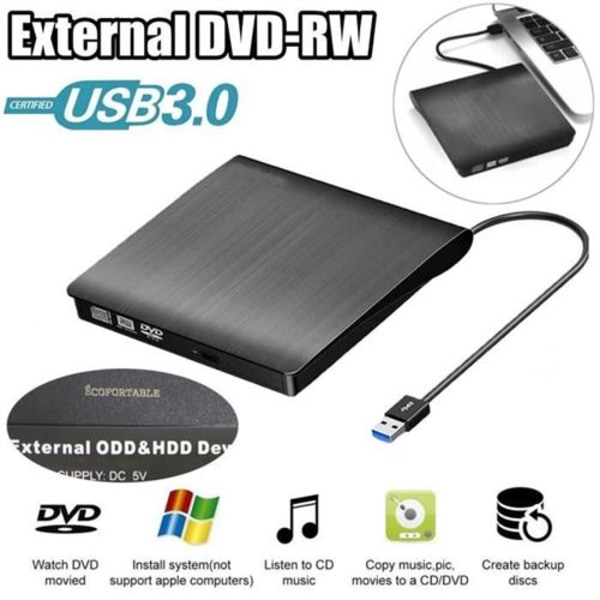 USB 3.0 Ultra Slim Portabel Extern DVD CD-brännare -