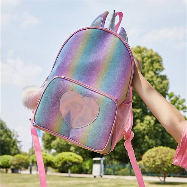 Unicorn Ryggsäck för Barn Flickor Regnbåge Skolväska Green
