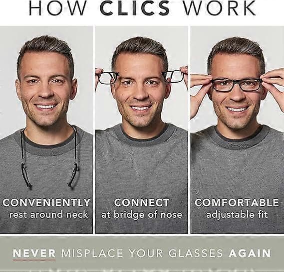 Højkvalitets Clic Magnetiske Læsebriller, Unisex, Blød Sammenfoldelig Rem, Computerlæser grey 2.0 Magnification