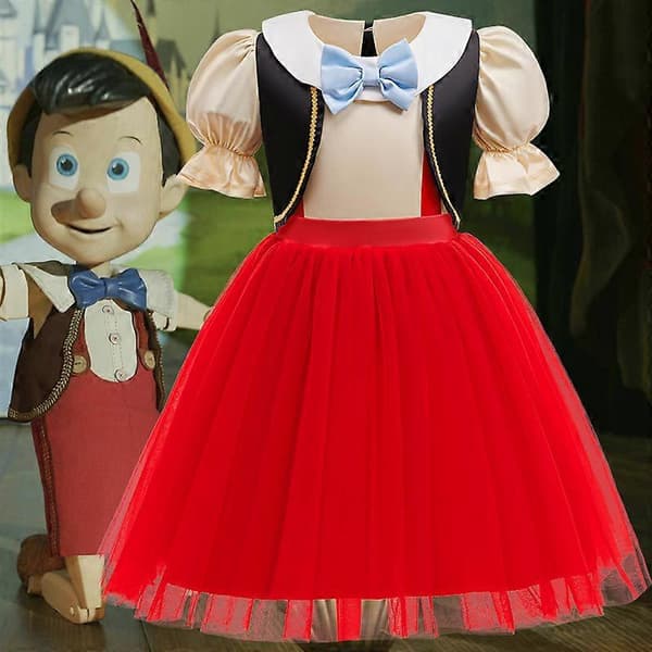 [LCS]Pinocchio tyttöjen 2-osainen mekkosetti juhlaprinsessamekko punainen red 110cm