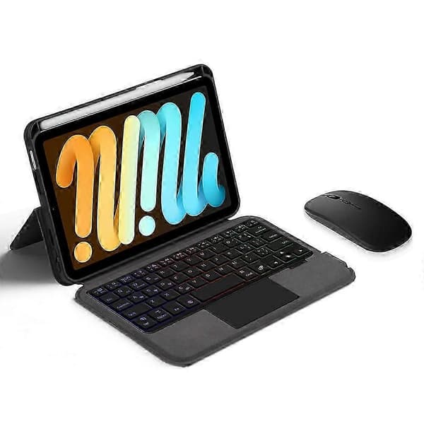 [LCS] Compatible with iPad mini (2024) Leather Case + Bluetooth Keyboard with Touchpad and Backlight