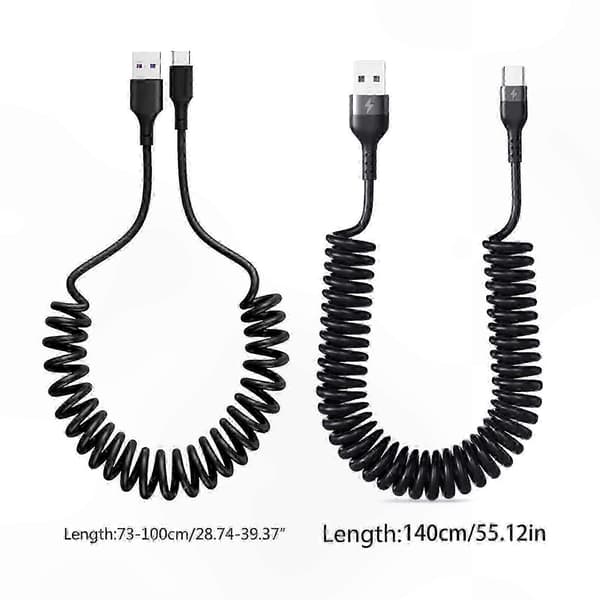 USB A til USB C opladerkabel, Type C ledning til telefon, holdbart strækbart erstatningskabel 73cm black