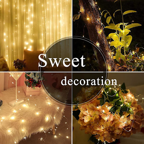Vanntett USB Gardin Lyslenke med Fjernkontroll 8 Moduser LED Blinkende Lys Julefest Bryllup Halloween Dekor Warm White