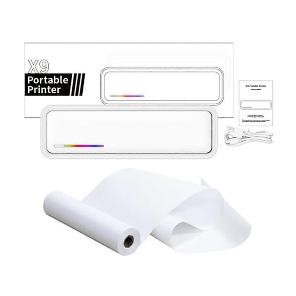 Bærbare blækfri printere, genopladelig trådløs Bluetooth-printer til rejser, kontor og hjem, understøtter A4 termisk papir, iOS og Android White