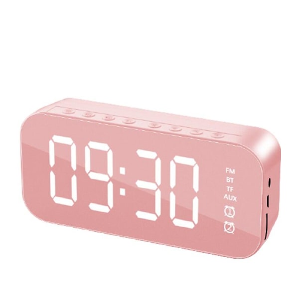Led Mirror Skärm Väckarklocka Klocka Watch Digital klocka Despertador Trådlös Bluetooth 5.0 Mp3 Hifi-högtalare Pink