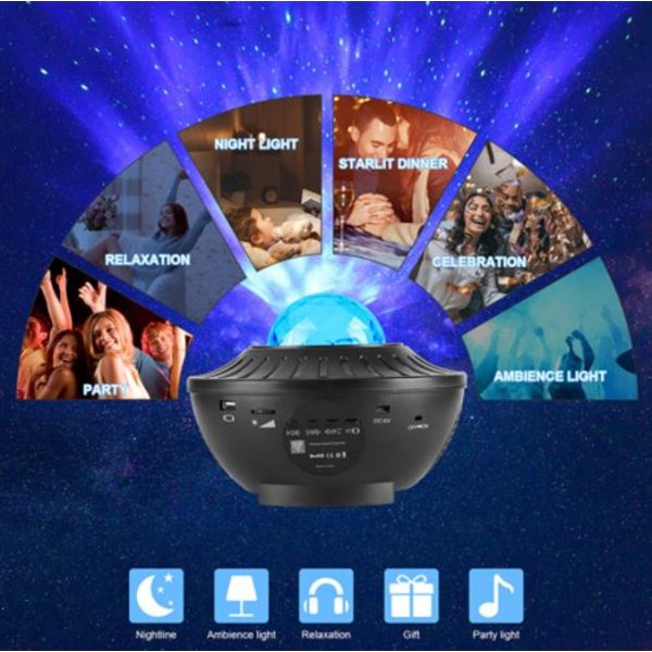 Stjerneprojektor, MEROUS, LED, USB, bluetooth musikk mønsterlys