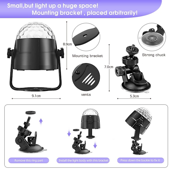 Diskokule, 6-fargers scenelys, partylys 5w Led 7 Rgb stemmeaktivert mini kuleprojektor fjernkontroll belysning for gave scene party Dj Bar Ka