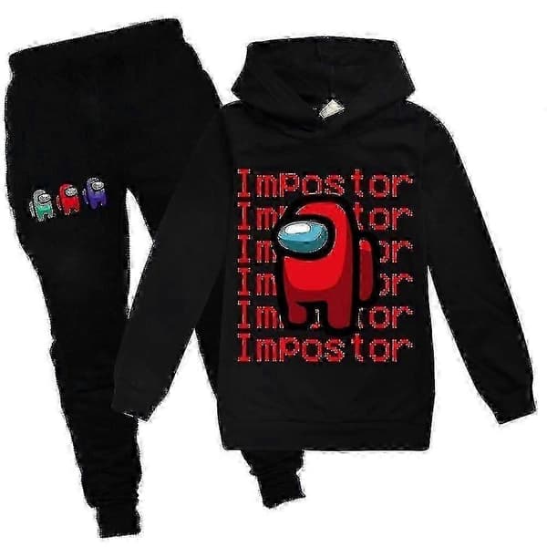 [LCS]Børn Among Us Impostor Træningssæt Hættetrøje Pullover Sweatshirt Hættetrøje Bukser Sæt Black 7-8 Years