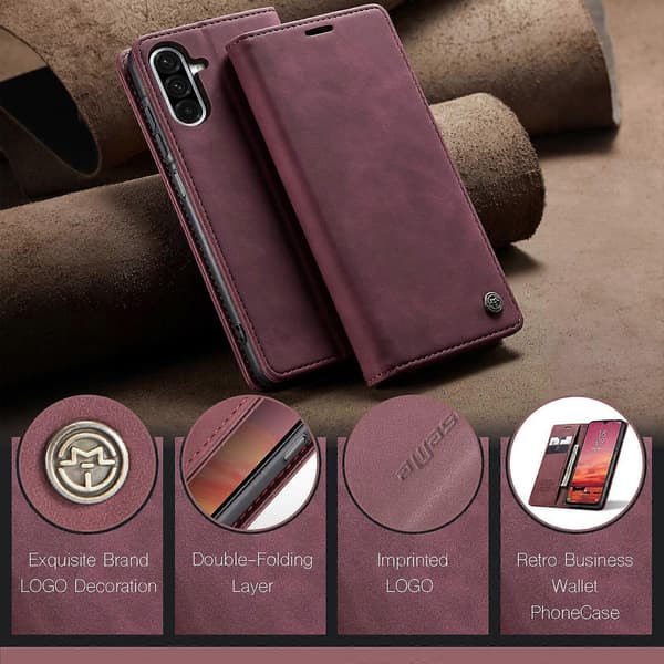 [LCS] För Samsung Galaxy A17 5G Plånboksfodral PU Läder Telefonfodral Stativ Red