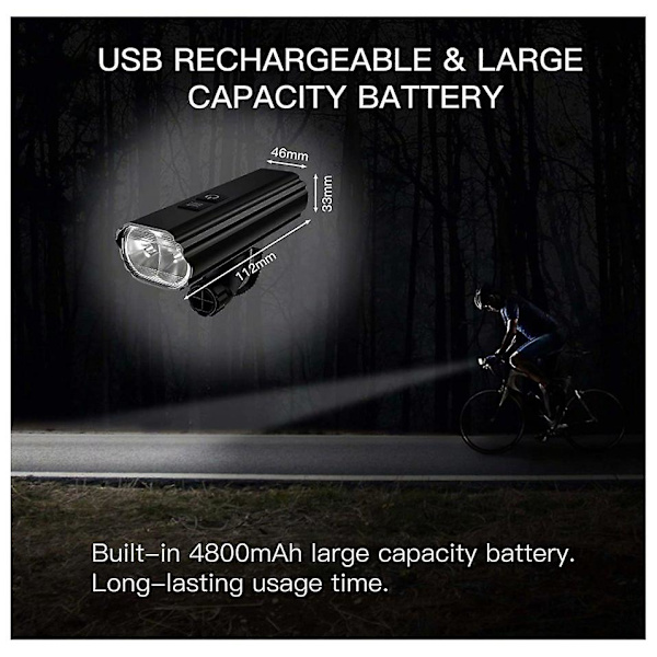 Ladattava pyöränvalo IPX6 vedenpitävä ja 4800mah Super Capaci