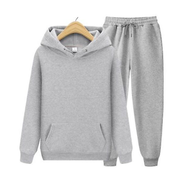 Herr Dam Casual Kläder Kostym Sportkläder Kostym Enfärgad Pullover + Byxor Kostym Julklapp light gray XL