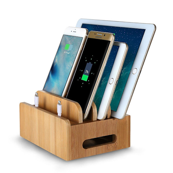 Bambus multi-enheds telefonholder opladningsdock stander bord
