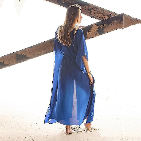 [LCS]Chiffon Bikini Cover Up Solskydd Patchwork Blommig Ram Strandkläder