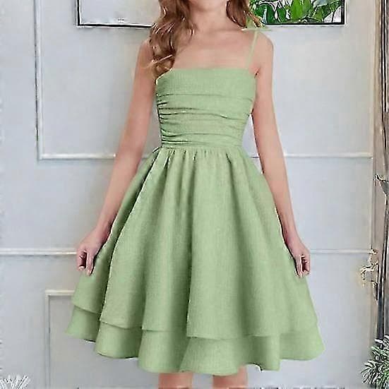 [LCS] A-linje Spaghetti Stropper Sommerkjole Festlig Ermeløs Jenter Midi Kjole Fest Prinsessekjole for 8-14 år red 160cm