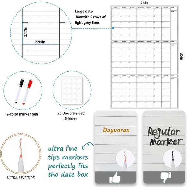 Super stort tre måneders sletbart kalender uden dato tidsplan WUD5517 White