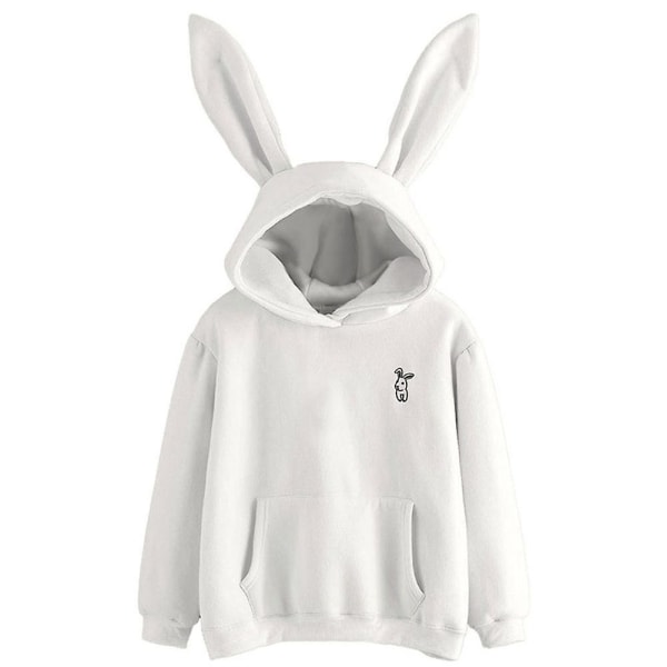 Söt Kanin Hoodie Dam Huvtröja Kaninöron Flicka Långärmad Tröja Sweatshirt Huvjacka Black L