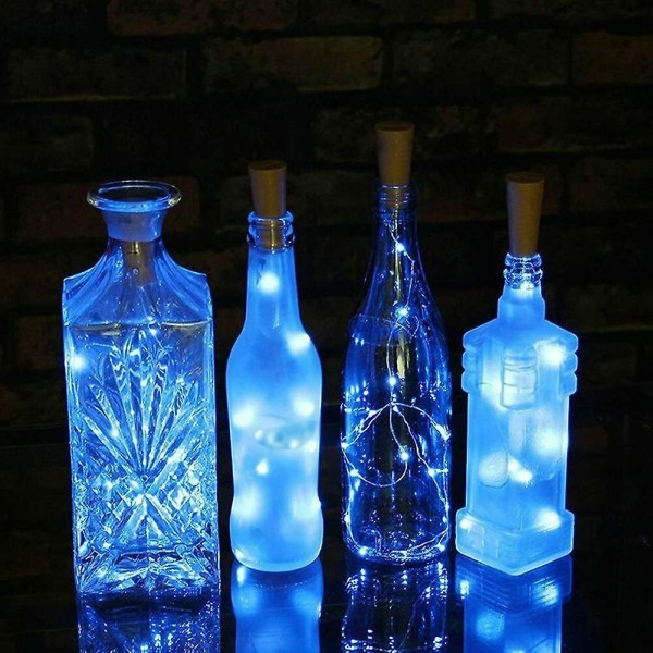 Flaska Fairy String Lights Batteri Korkformad Julbröllopsfest 20 Led 2m Blue