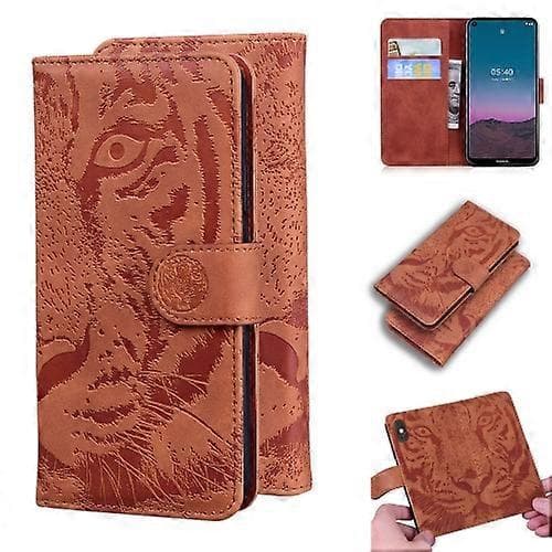 [LCS] For Nokia 5.4 Tiger Embossing Pattern Horisontal Flip Skinnveske Brown