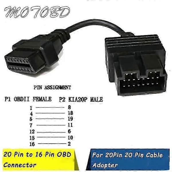 OBDTool OBD-II Kabel til Kia 20 Pin til 16 Pin Adapter Diagnostisk Værktøj VIP1 L
