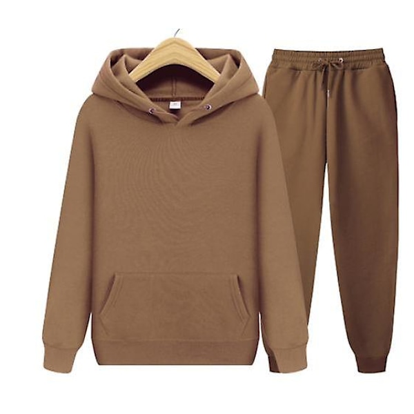 Herr Dam Casual Kläder Kostym Sportkläder Kostym Enfärgad Pullover + Byxor Kostym Julklapp brown M