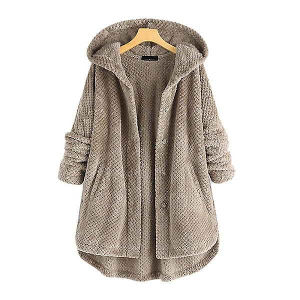Dame Åben Front Hættetrøjer Langærmet Fleece Cardigans Moderigtigt Løst Varmt Overtøj Til Vinter Ny Khaki 3XL