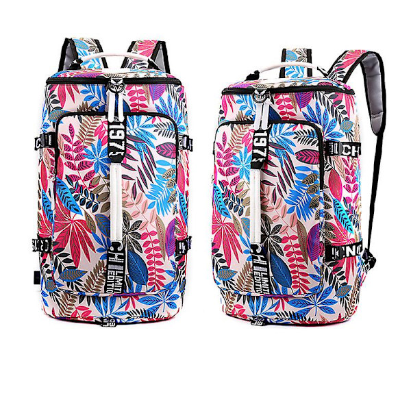 Vandtæt Sports Duffel Rygsæk Holdall Skuldertaske Gym Camp Rejse Pink Leaf