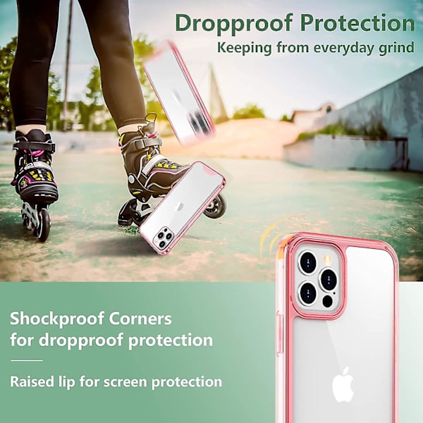 Gjennomsiktig deksel kompatibelt med iPhone 12 deksel/kompatibelt med iPhone 12 Pro deksel Pink
