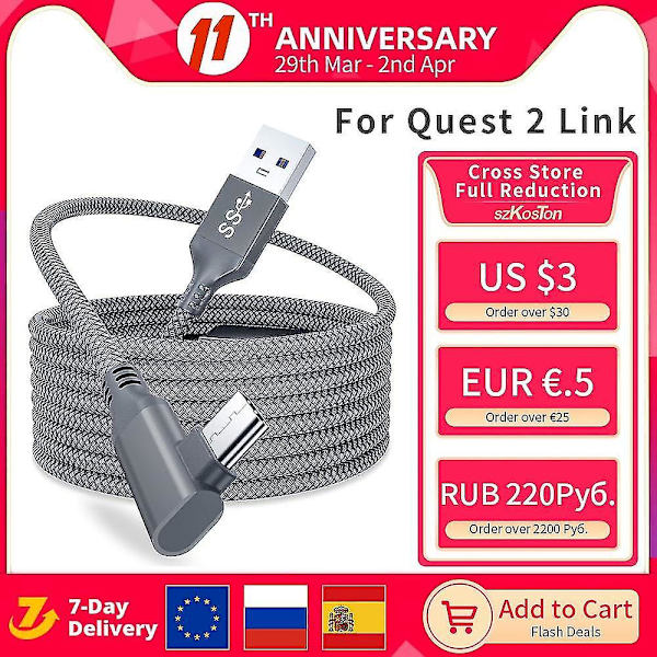 Kompatibel med oculus quest 2 link-kabel 5m usb 3.0 snabbladdningskablar Kompatibel med