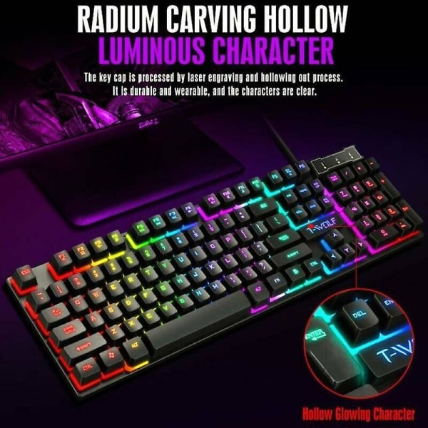 För PC Laptop Gaming Rainbow LED Bakgrundsbelyst Mekanisk Keyboa