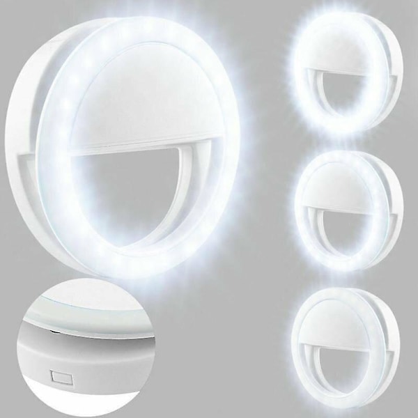 (Hvid) Universal Selfie LED Lys Ring Flash Fill Clip Kamera Kompatibel med Telefoner Laptops Tablet