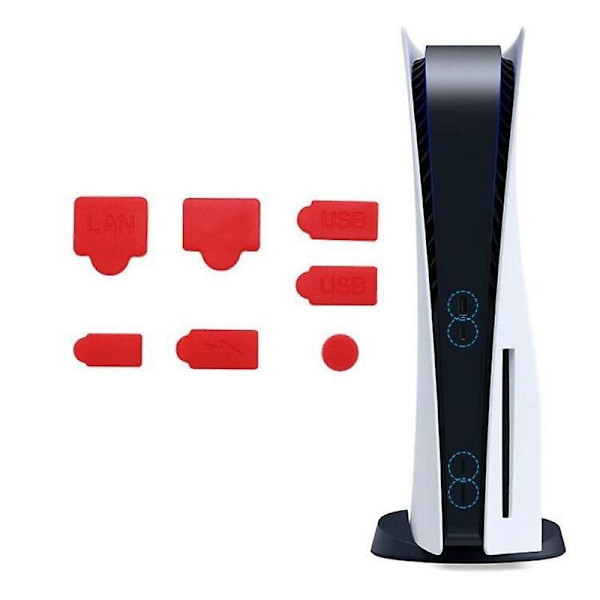 7 st silikondammpluggar set antidamm skydd dammtät plugg Kompatibel med ps5 tillbehör Red set