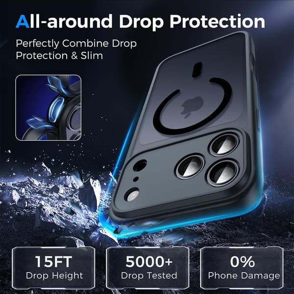 [LCS] Magnetic Case for iPhone 17 Pro Max, [15FT Military Drop Protection] Clear Matte Back Slim Shockproof Phone Case, Black