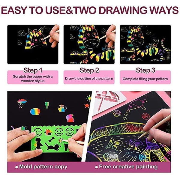 Scratch Paper Art For Kids - Magic Rainbow Scratch Paper Off Set Scratch Crafts Arts Supplies Kits Pads Sheets Boards For Party Games Christmas Birth