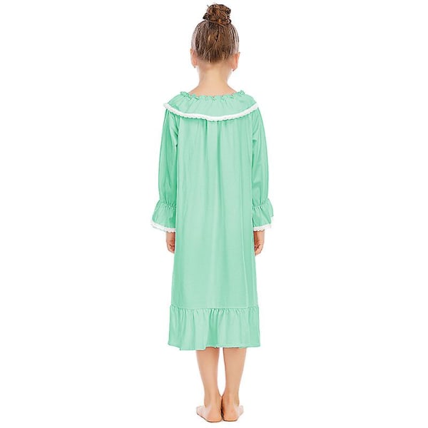 Flickans nattlinne långärmad prinsesspyjamas klänning green 150cm