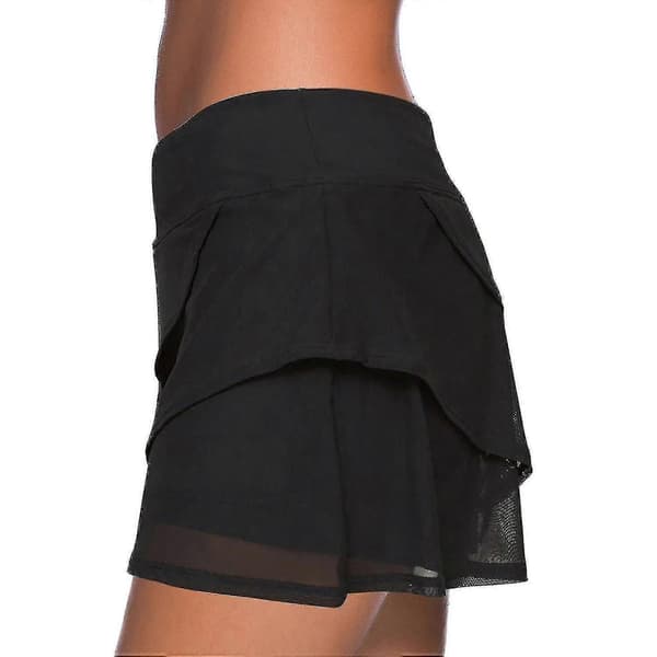 [LCS] Svømmenederdel Ensfarvet Flæser Høj Talje Basic Foret Med Shorts Badetøj Til Kvinder Black M