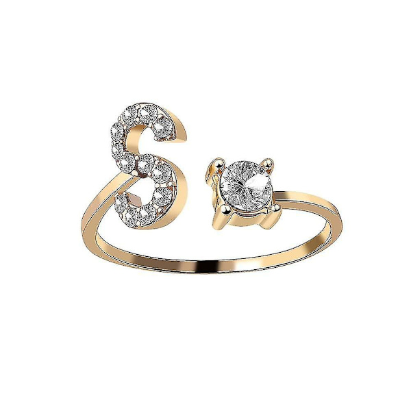 A-z Bokstav Guld Färg Metall Justerbar Öppningsring, Initialer Namn Alfabet Gold Color S